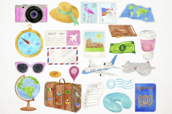 Watercolor Travel Clipart, Travel Clip Art, Wanderlust ...