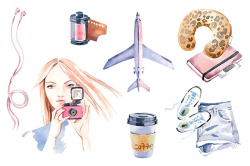 Watercolor travel clipart set ~ Illustrations ~ Creative Market