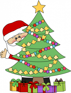 christmas clip art | Santa Behind a Christmas Tree Clip Art - Santa ...