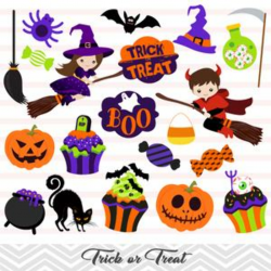 Halloween Clip Art, Trick or Treat Clipart, Halloween Boy and Girl Clipart,  00150