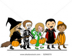 Clip Art Image: A Group of Kids Out For Trick-or-treating