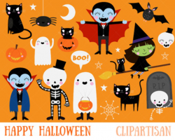 Halloween Clip Art | Trick or Treat | Ghost | Witch | Skeleton | Vampire |  Bat