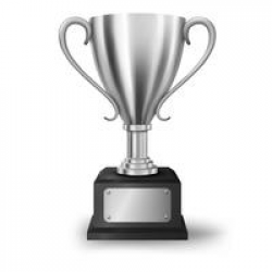 Realistic Silver Trophy with text space and falling confetti ...