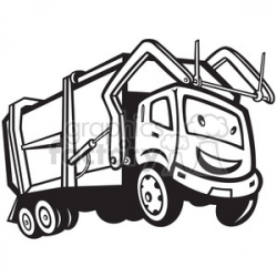 black and white rubbish truck cartoon front clipart. Royalty-free clipart #  388262