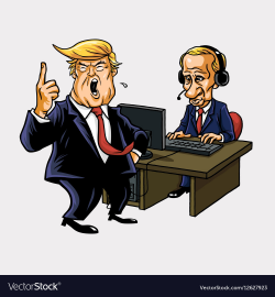 Donald Trump And Vladimir Putin with Computer