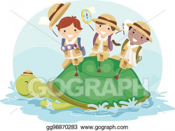 EPS Illustration - Stickman kids explorer turtle adventure. Vector ...