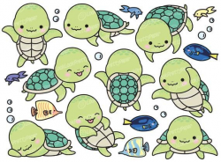 Premium Vector Clipart - Kawaii Turtle - Cute Turtle Clipart Set ...