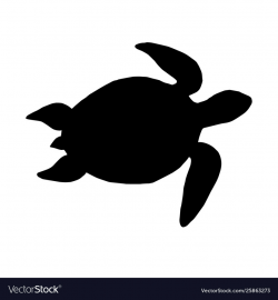 Black silhouette sea turtle swimming