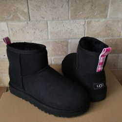 Details about UGG Classic Mini Graphic Logo Black Water-resistant Suede Fur  Boots Size 5 Women