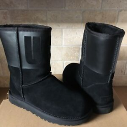 Details about UGG Classic Short Rubber UGG Logo Black Suede Sheepskin Boots  Size 7 Womens
