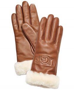 Classic Leather & Shearling Logo Gloves