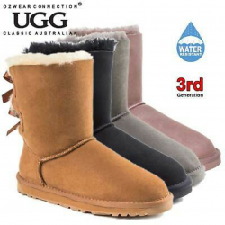 UGG OZWEAR 3rd Gen Ladies Bailey Bow Short Boots Sheepskin Water Resist  OB364 | eBay