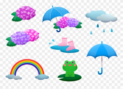 Rainy Season Frog Kawaii Asian Hydrangea Rain - Umbrella Clipart ...