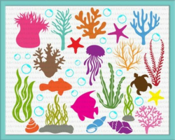 Under the sea Clipart Ocean Sea Bundle Algae Fish Star Seashells svg cut  files