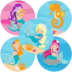 Mermaid Under the Sea Sticker Labels - Girl Children Birthday Baby Shower  Party Supplies - Set of 50