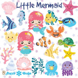 Cute chibi mermaid Clipart under the sea Clipart cute ...
