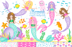 Mermaid clipart,Under the sea clipart,Mermaid graphics ...