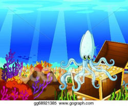 Vector Stock - A treasure box under the sea with an octopus ...