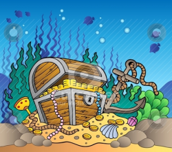 Sea bottom with old treasure chest stock vector