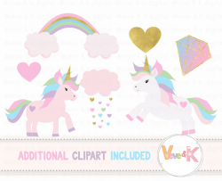 Unicorns Clipart, Rainbow Clipart, Unicorn Digital Papers, Rainbow Clipart,  Rainbow Papers, Unicorn Baby Shower, Gold Glitter Unicorn