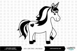 Cute Unicorn SVG file, black and white unicorn clipart