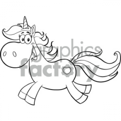 Clipart Illustration Black And White Cute Magic Unicorn Cartoon Mascot  Character Running Vector Illustration Isolated On White Background clipart.  ...