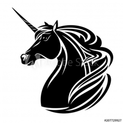 unicorn horse head design - black and white magical animal ...