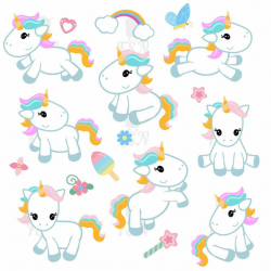 Cute Unicorn Clipart Cute Unicorn Clip Art Unicorn Digital Sticker ...