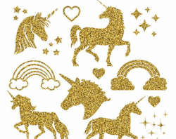 watercolor Unicorn Clipart. Unicorn Printable. Golden Unicorns Gold ...