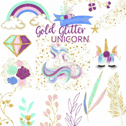 Gold Glitter Unicorn Clipart By Fantasy Cliparts | TheHungryJPEG.com
