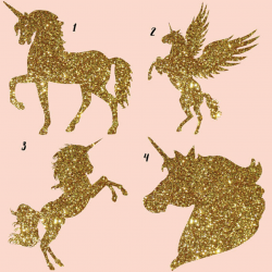 Gold glitter and Galaxy Unicorns Clipart
