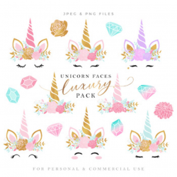 Unicorn heads clipart - rainbow unicorn clip art, gold unicorn horns clip  art