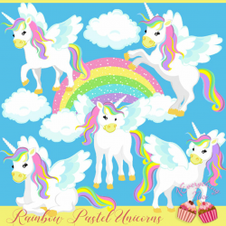 Rainbow Pastel Unicorns Clipart Set | Products | Unicorn, Clip art ...