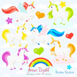 Rainbow Unicorn Clipart Scrapbook Commercial Use. Pegasus flying ...