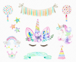 watercolor Unicorn Clipart. Unicorn Printable. Baby Shower Kids ...