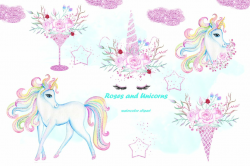 Watercolor Unicorn clip art. ~ Illustrations ~ Creative Market