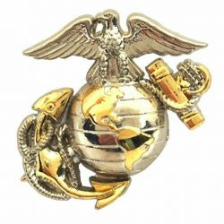 US Marine Corps E2 Left Cap Gold Silver Emblem USMC Lapel / Hat Pin 1-3/4\