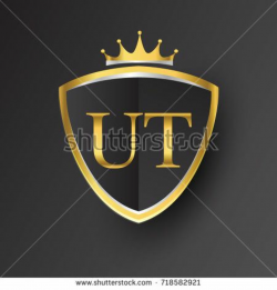 Initial logo letter UT with shield and crown Icon golden ...