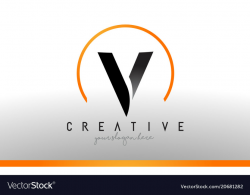 V letter logo design with black orange color cool