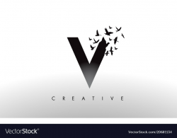 V logo letter with flock of birds flying and