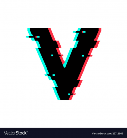 Logo letter v glitch distortion