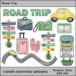 Road Trip Clipart and Graphic Set, Travel Clipart, Vacation Clipart ...