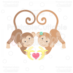 Valentine\'s Love Monkeys Clipart and SVG Cut Files