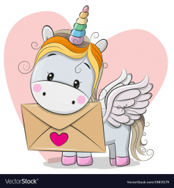 Valentine card with cute cartoon unicorn