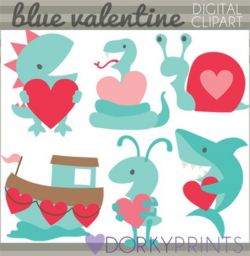 Valentine Clip Art - Shark Dinosaur, Snake Valentines