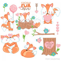 Foxy Valentine Cute Digital Clipart, Valentines Day Clip Art
