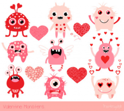 Cute Valentine monsters clipart, Love clip art, Kawaii Valentine\'s day  monster