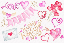 Valentine Clipart, Hearts Clipart, Watercolor Clipart, Love Clipart ...