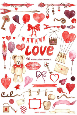 Set of 56 high quality hand painted watercolor elements LOVE ...