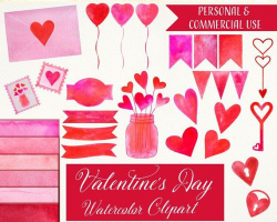 Watercolor Valentine Clipart, Watercolor Hearts, Hearts Clipart ...
